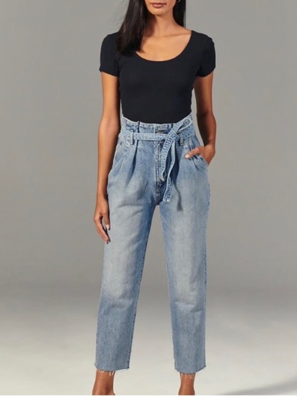 Abercrombie & Fitch A&F Paperbag Boyfriend Jeans Light Blue High Rise Size 25